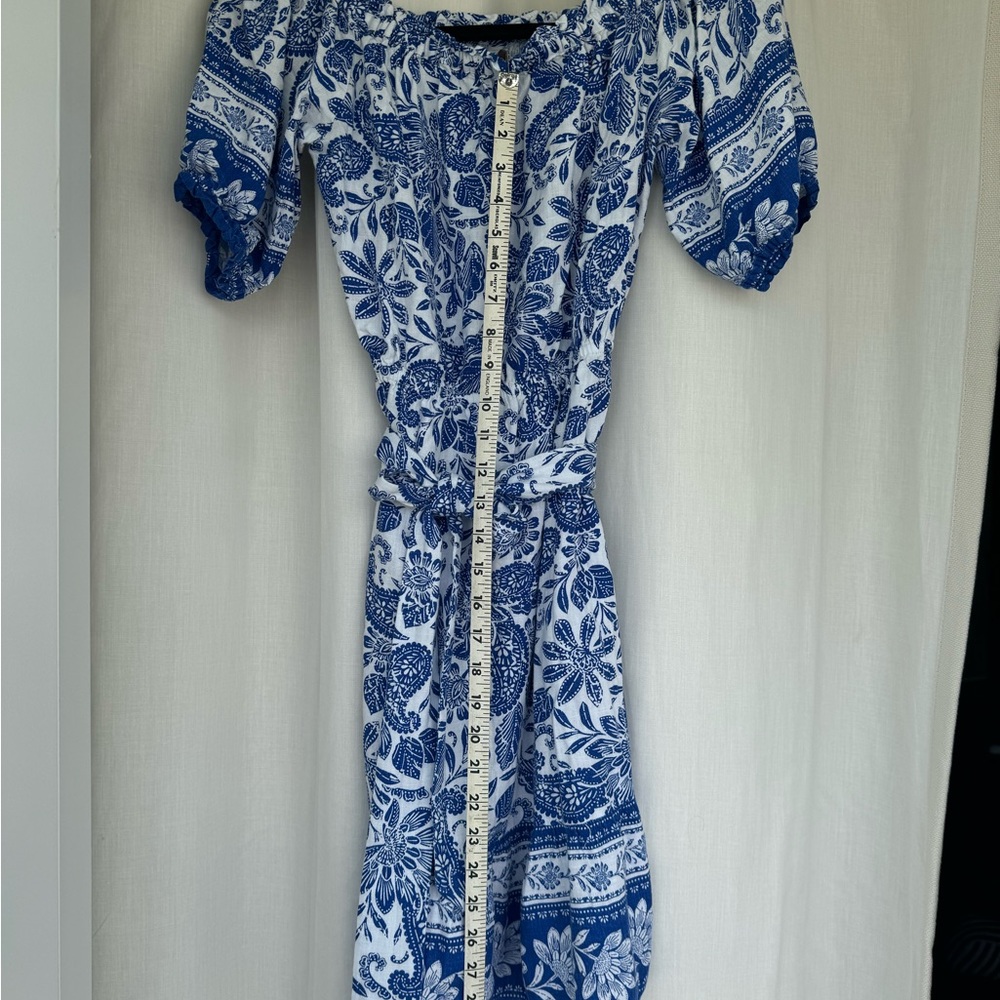 Loft Blue floral elastic waist with belt dress - Picture 2 of 4
